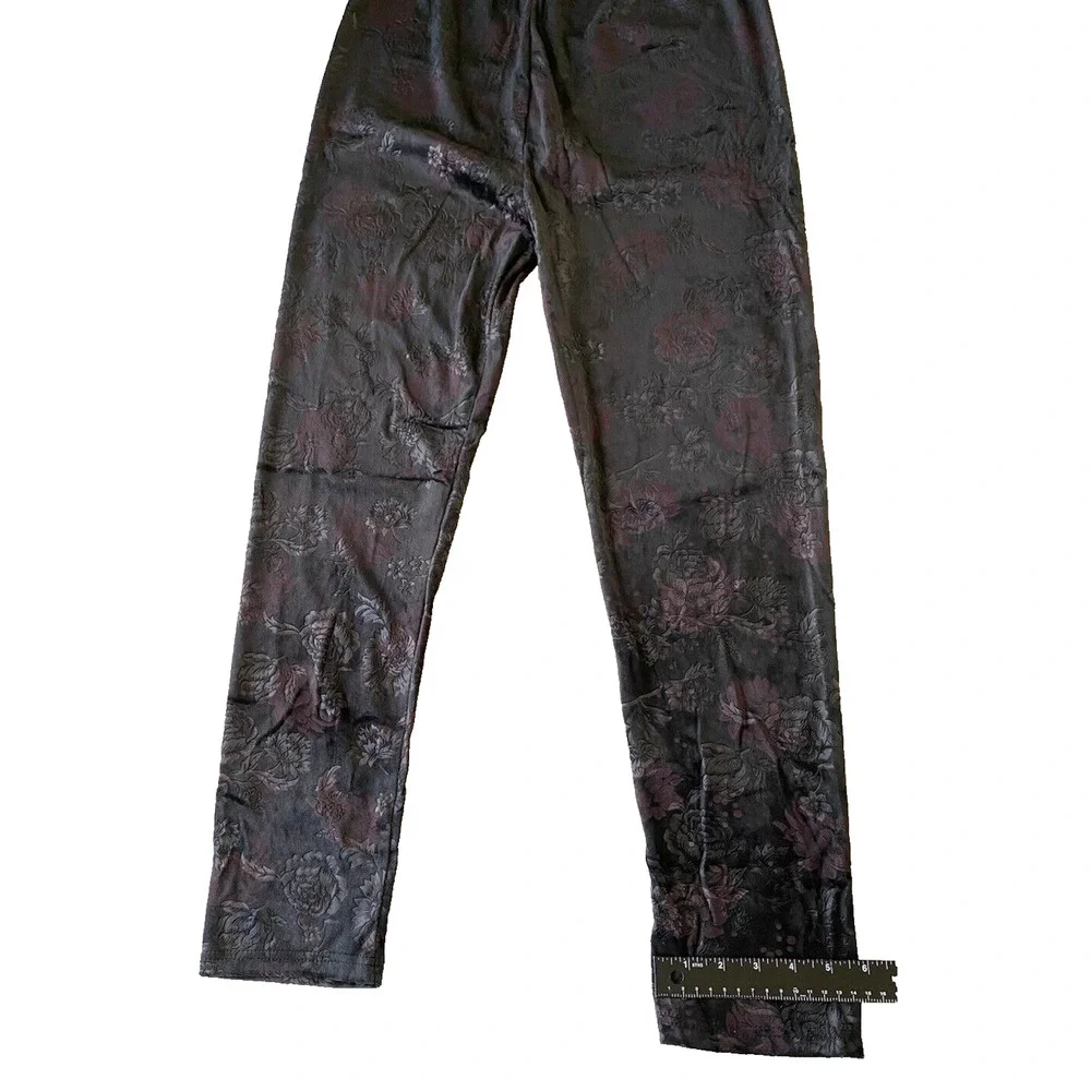 Avenue Pants Womens L/XL Soft Stretch Comfy Black Floral Whimsigoth Pull On